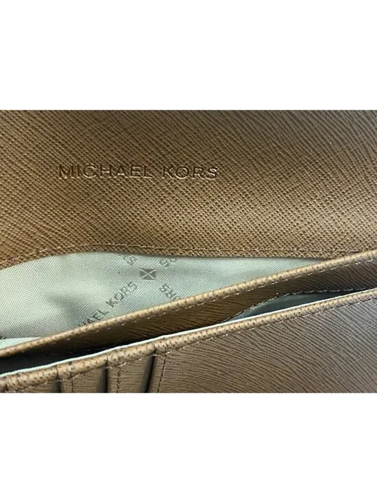 Michael Kors Travel Wallet Brown MK Signature PVC Zip Snap Clutch - Picture 6 of 11